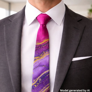 Elegant Purple Pink Gold Marble Ink Tie