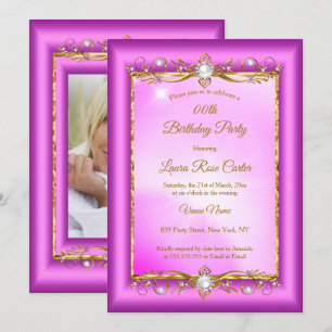 Elegant purple pink Gold photo Birthday Party Invitation