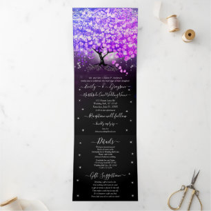 Elegant Purple Pink Heart Leaf Tree Wedding Tri-Fold Invitation