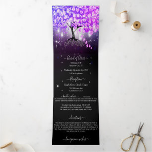 Elegant Purple Pink Heart Leaf Wedding Tri-Fold