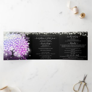 Elegant Purple Pink Heart Leaf Wedding Tri-Fold