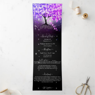 Elegant Purple Pink Heart Leaf Wedding Tri-Fold