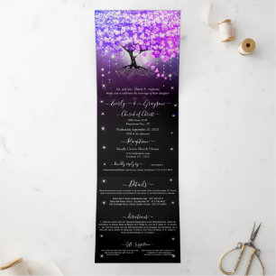Elegant Purple Pink Heart Leaf Wedding Tri-Fold