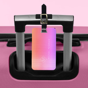 Elegant purple pink monogrammed name modern luggag luggage tag