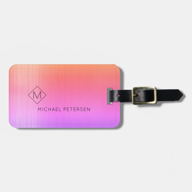 Elegant purple pink monogrammed name modern luggage tag (Front Horizontal)