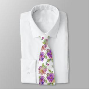 Elegant purple pink watercolor florals tie