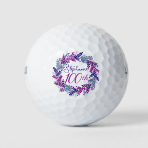Elegant Purple Pink Wreath 100th Birthday Golf Balls