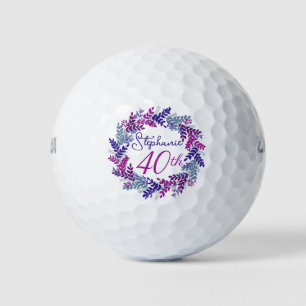 Elegant Purple Pink Wreath 40th Birthday Golf Balls