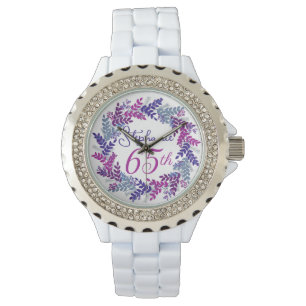 Elegant Purple Pink Wreath 65th Birthday Watch