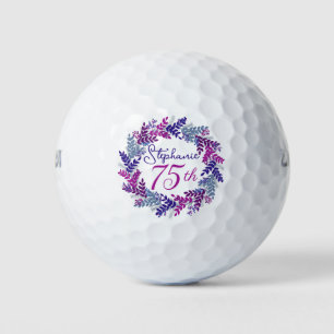 Elegant Purple Pink Wreath 75th Birthday Golf Balls