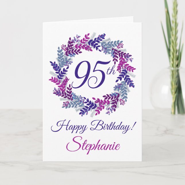 Elegant Purple Pink Wreath 95th Birthday Card (Front)