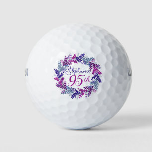 Elegant Purple Pink Wreath 95th Birthday Golf Balls