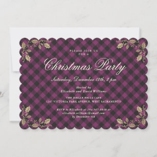 Elegant Purple Plaid Christmas Holiday Party Invitation