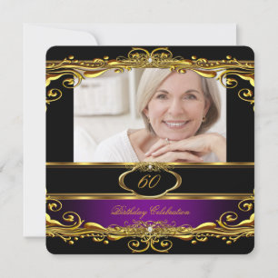 Elegant Purple Plum Black Gold 60th Birthday Party Invitation