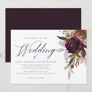 Elegant Purple Plum Floral Chic Script Wedding Invitation