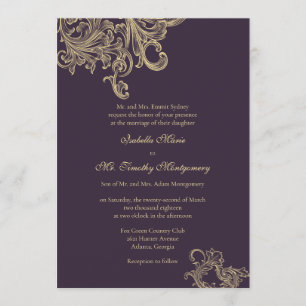 Elegant Purple Plum Flourish Wedding Parents Names Invitation