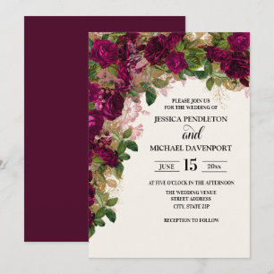 Elegant Purple Plum Flowers Wedding Invitation