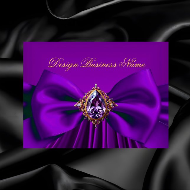 Elegant Purple Plum Gold Jewel Bow Design Business Card (Creator Uploaded)