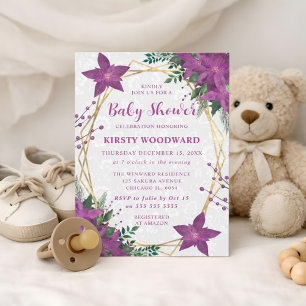 Elegant Purple Poinsettia Winter Baby Shower Invitation