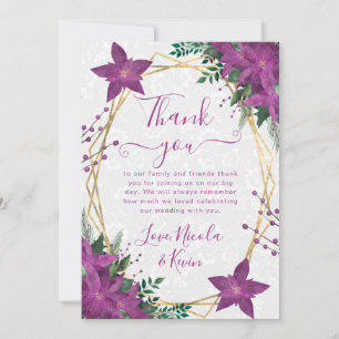 Elegant Purple Poinsettia Winter Wedding Thank You Card