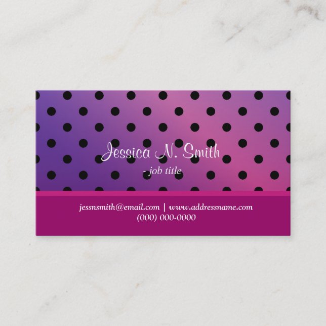 Elegant purple  polka dotsbusiness card. business card (Front)