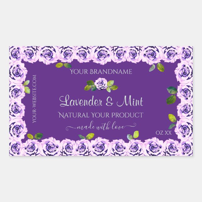 Elegant Purple Product Label Floral Blooming Roses (Front)