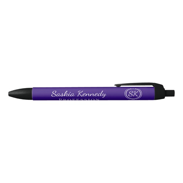 Elegant Purple Professional Monogram Business Black Ink Pen (Top)
