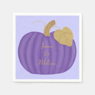 Elegant Purple Pumpkin Gold Leaf Wedding Napkin
