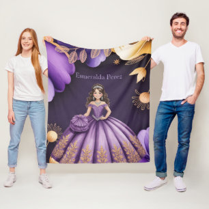 Elegant Purple Quinceañera Girl Art Gift Fleece Blanket