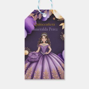 Elegant Purple Quinceañera Girl Art Thank You Gift Tags