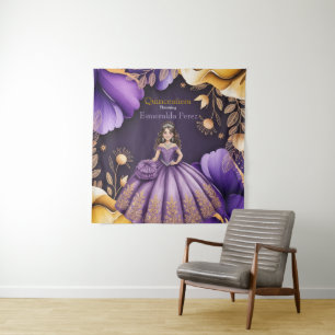 Elegant Purple Quinceañera Girl Art Welcome Tapestry