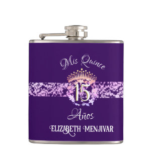 Elegant Purple Quinceañera Spanish  Hip Flask