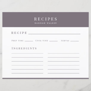 Elegant Purple Recipe Binder Enclosure Card