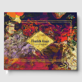Elegant Purple Red Abstract with Faux Gold Accents Guest Book