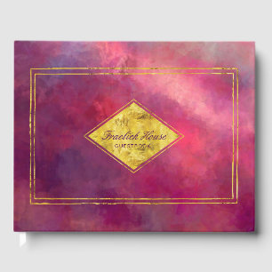 Elegant Purple Red Abstract with Faux Gold Accents Guest Book