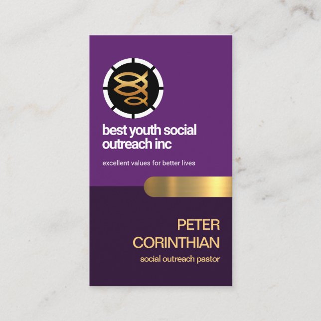 Elegant Purple Religious Ichthus Fish Pastor Business Card (Front)