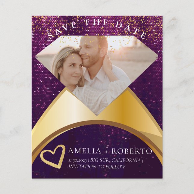 Elegant Purple Ring Save The Date Photo Card (Front)