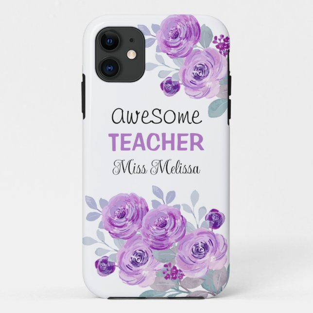 Elegant Purple Rose Awesome Teacher Gift  Case-Mate iPhone Case (Back)