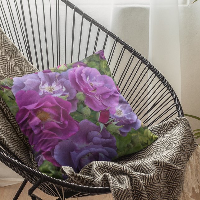 Elegant Purple Rose Blooms Floral Cushion (In Situ Patio)