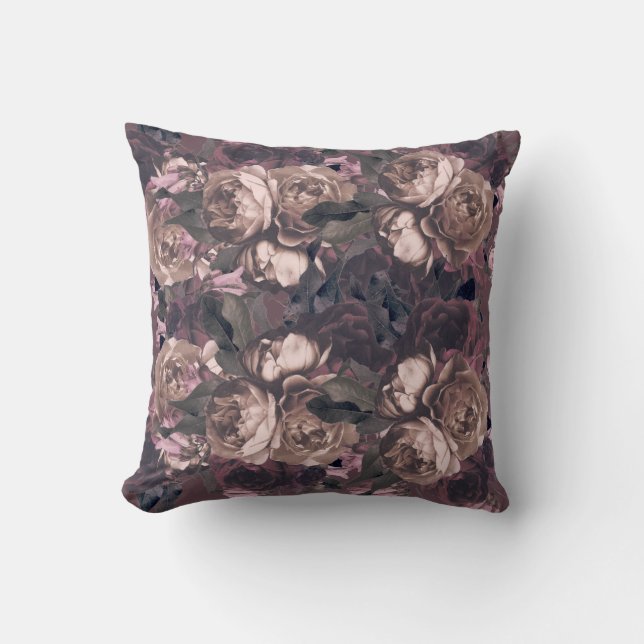 Elegant Purple Rose Floral Botanical Cushion (Front)
