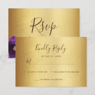 Elegant Purple Rose Floral Gold Bat Mitzvah RSVP Card