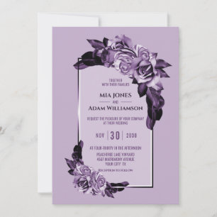 Elegant Purple Rose Floral Wedding Invitation