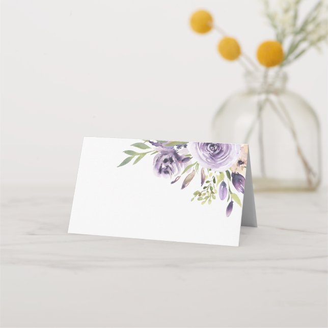 Elegant Purple Rose Floral Wedding Place Card (Front)