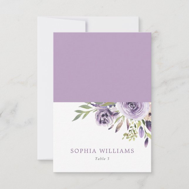 Elegant Purple Rose Floral Wedding Place Card (Front)