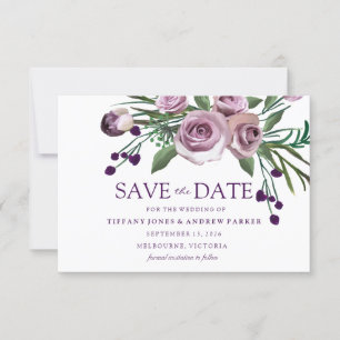 Elegant Purple Rose Floral Wedding Save The Date