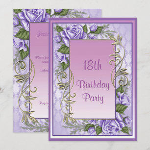 Elegant Purple Rose Framed 18th Birthday Invitation