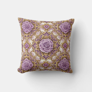 Elegant Purple Rose & Gold Vintage Pattern Cushion