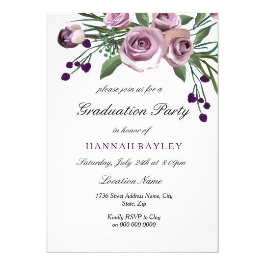 Elegant Purple Rose Graduation Party Invitation