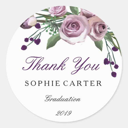 Elegant Purple Rose Graduation Thank you Sticker