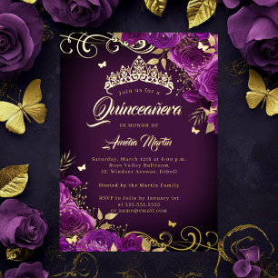 Elegant Purple Rose Swirl Gold Quinceanera